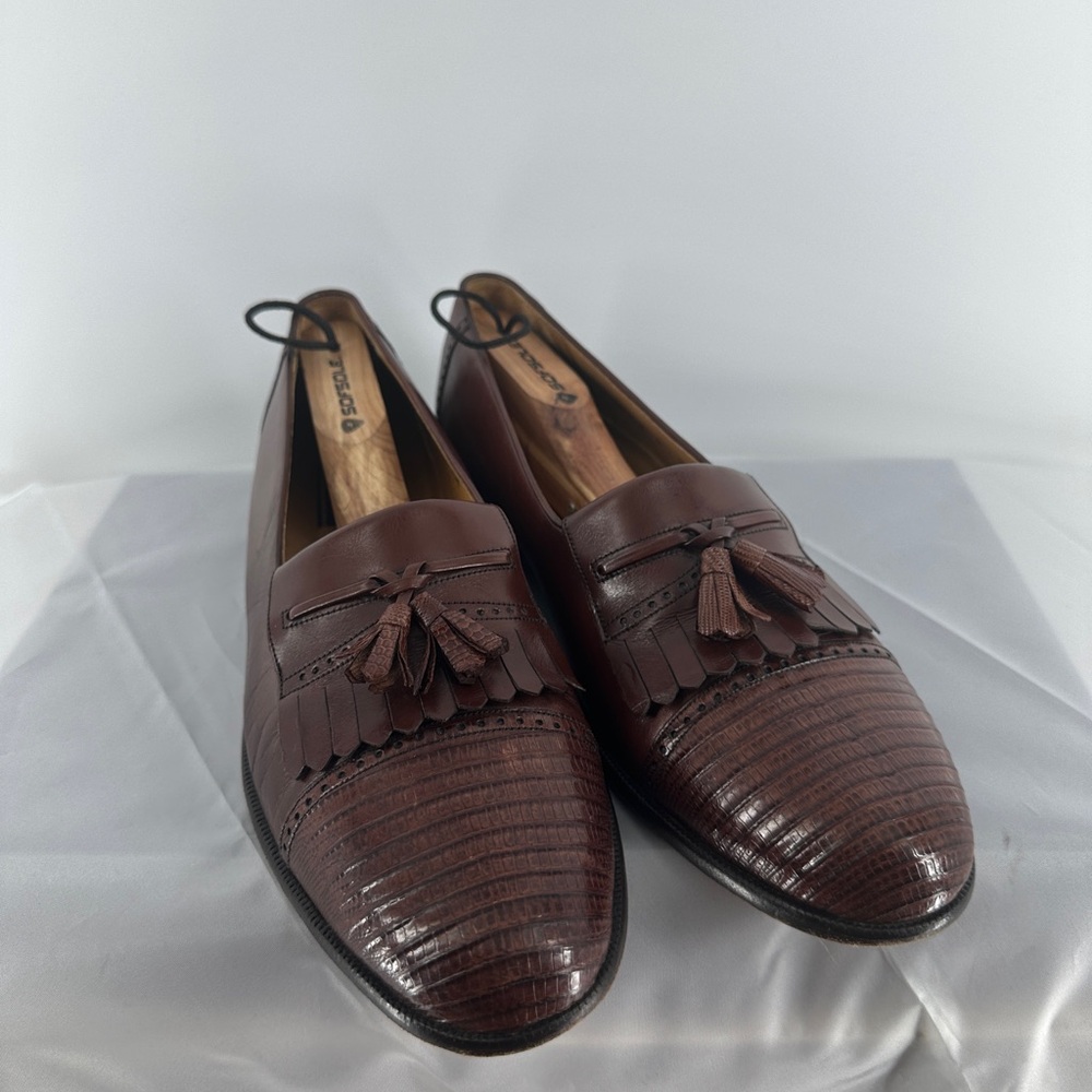 Miguel Angel Dark Brown Genuine Lizard Skin Tassel Loafers Shoes Mens 10B Spain